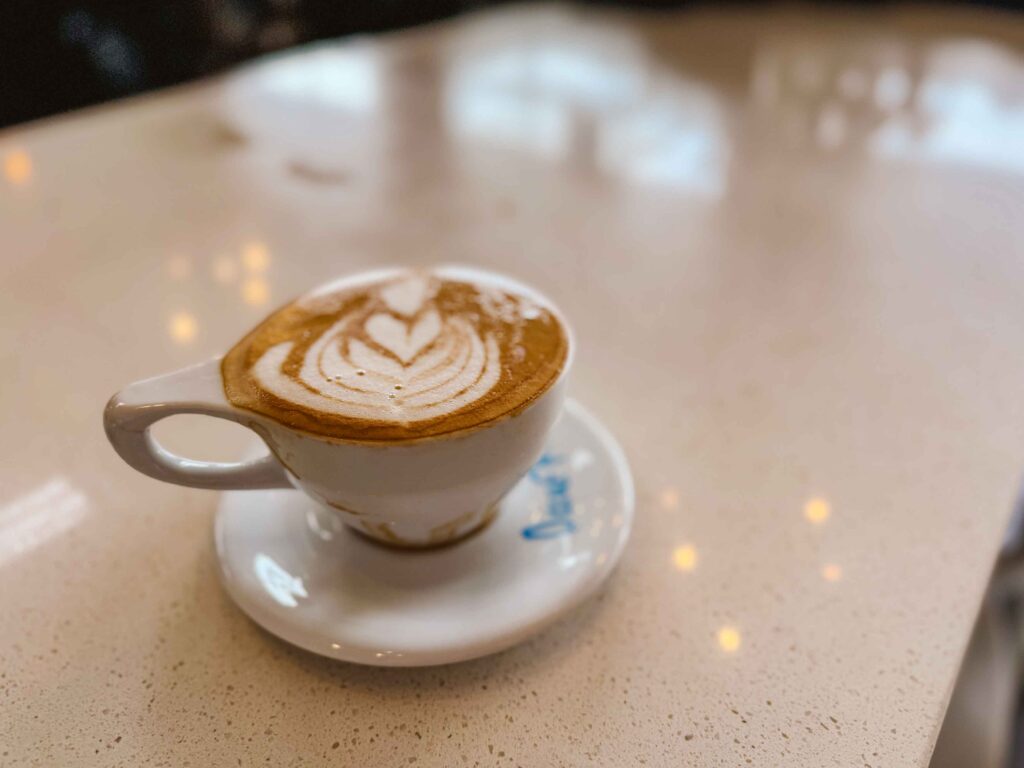 Mocha with latte art at a local Knoxville coffee shop
