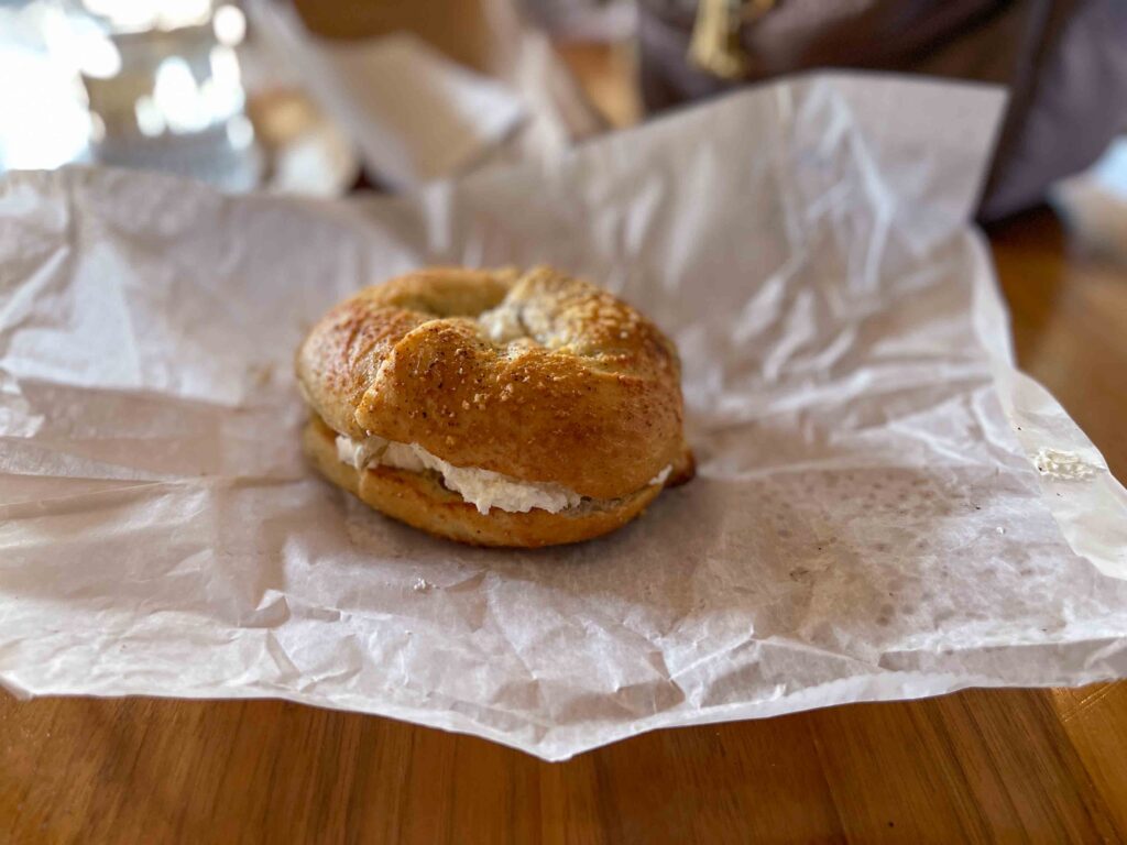 Cacio e Pepe bagel from Paysan Bread and Bagel next door to Remedy Coffee in Knoxville 