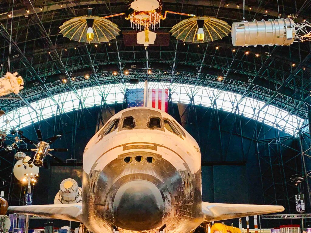 Steven F Udvar Hazy Center with a shuttle on display in a large hangar